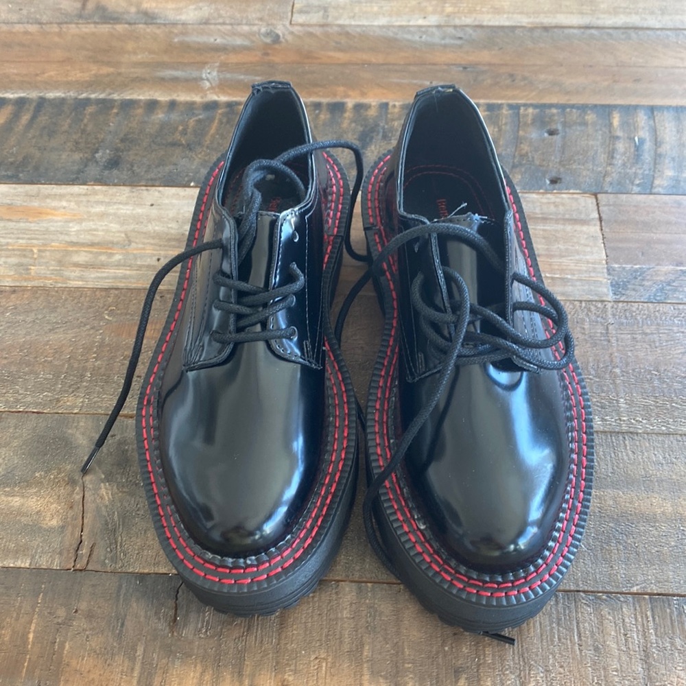 Bershka Black lug sole Black patent lace up loafer, 5